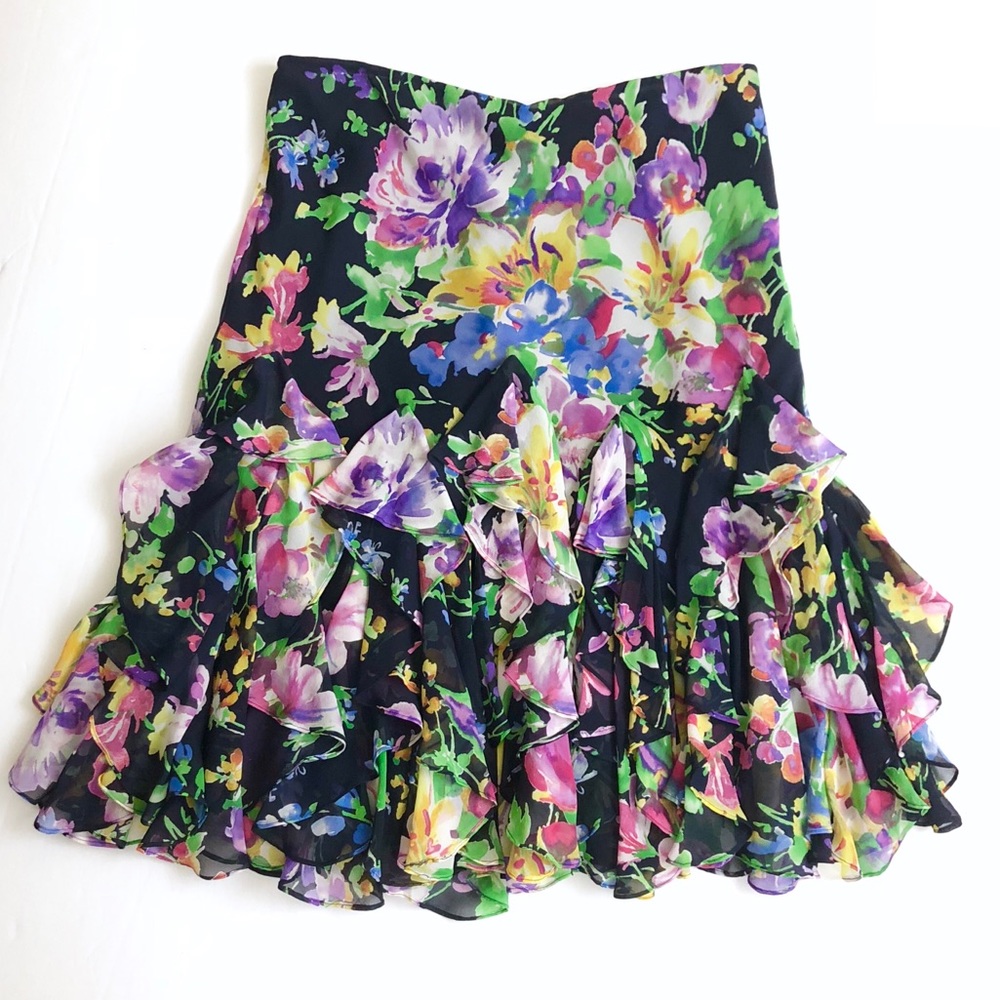 Ralph Lauren silk ruffle layered floral skirt